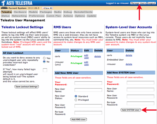 Telestra web interface screen capture