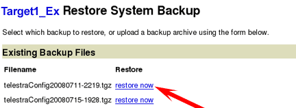 Restore System Backup screen