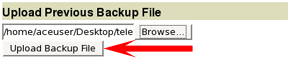 Upload Backup File screen