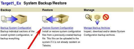System Backup Restore screen